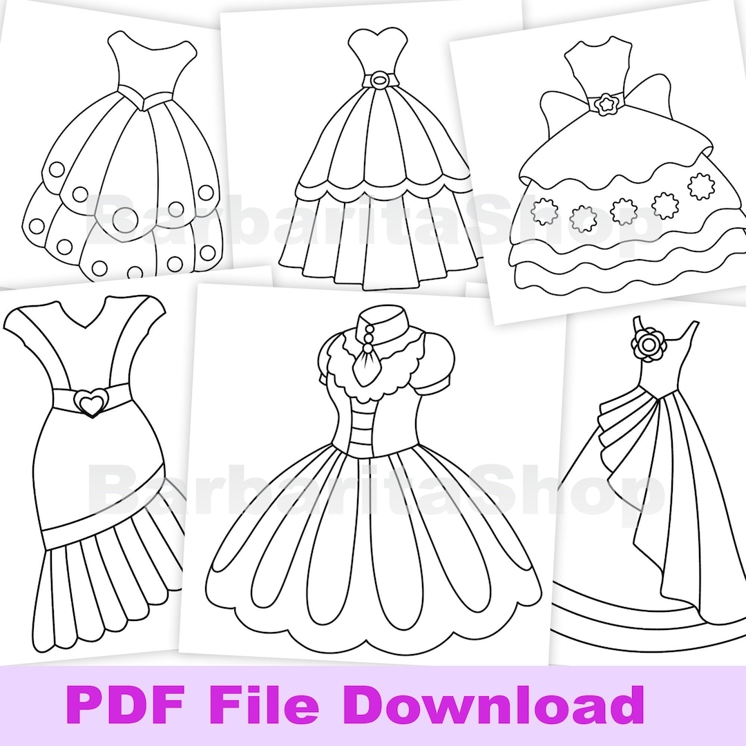 10 Dress Coloring Pages Ready To Print Instantly Etsy