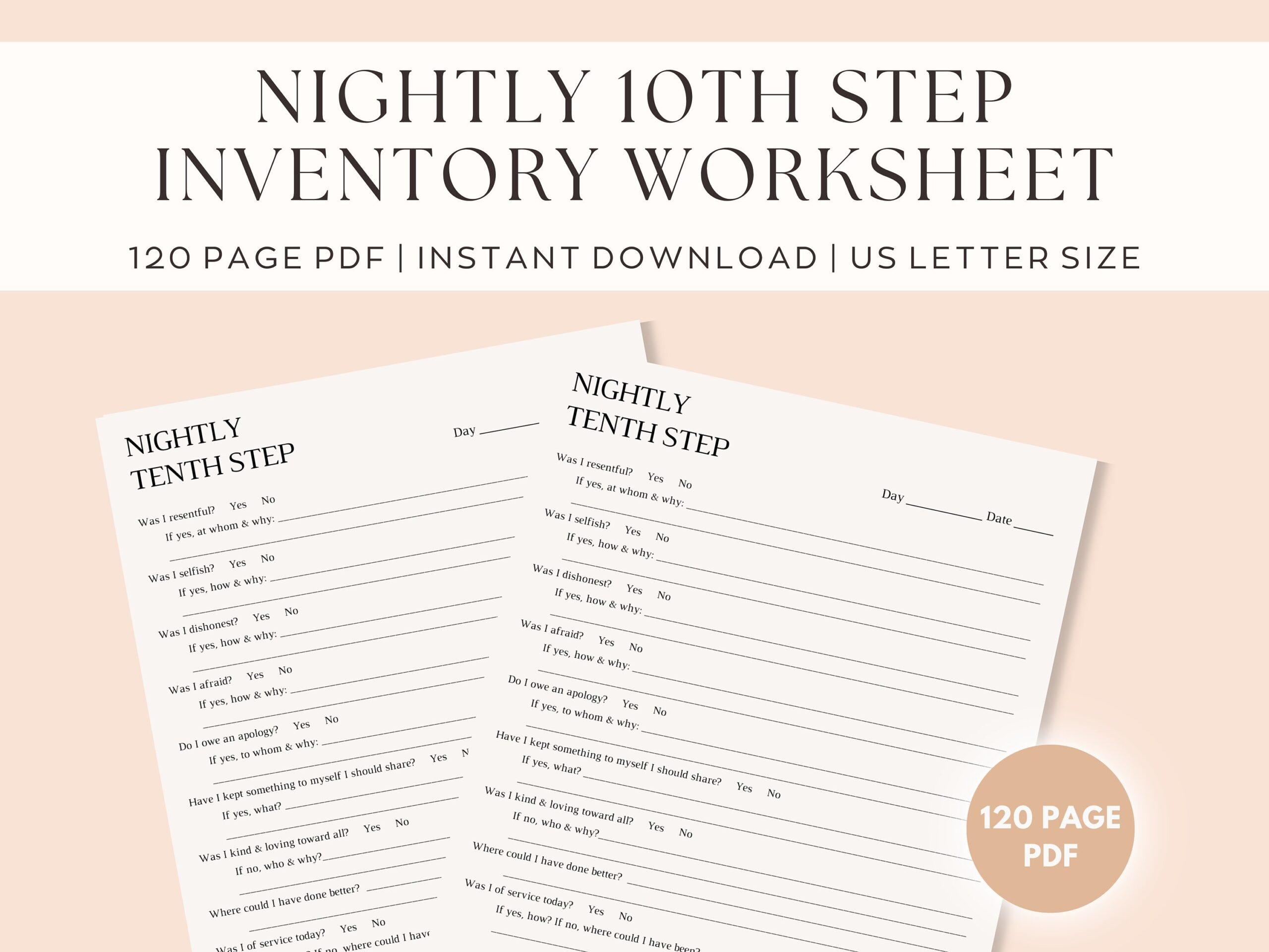 10TH STEP NIGHTLY Inventory Worksheet Sobriety Worksheet Sobriety Inventory Sheet Tracker Sobriety Habit Tracker Recovery Habit Tracker Etsy