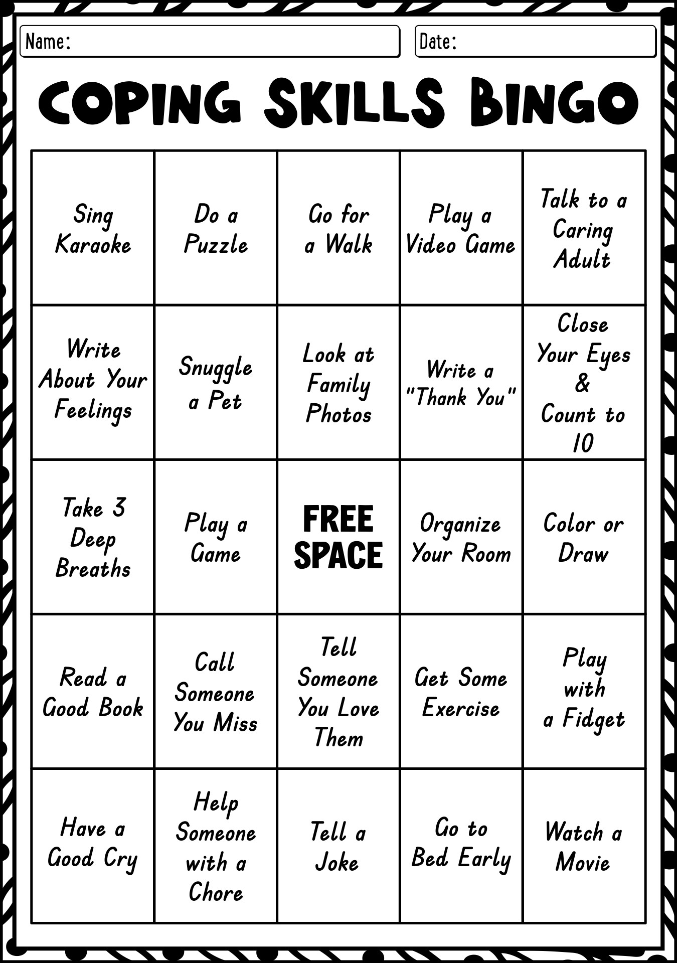 free printable coping skills worksheets for adults