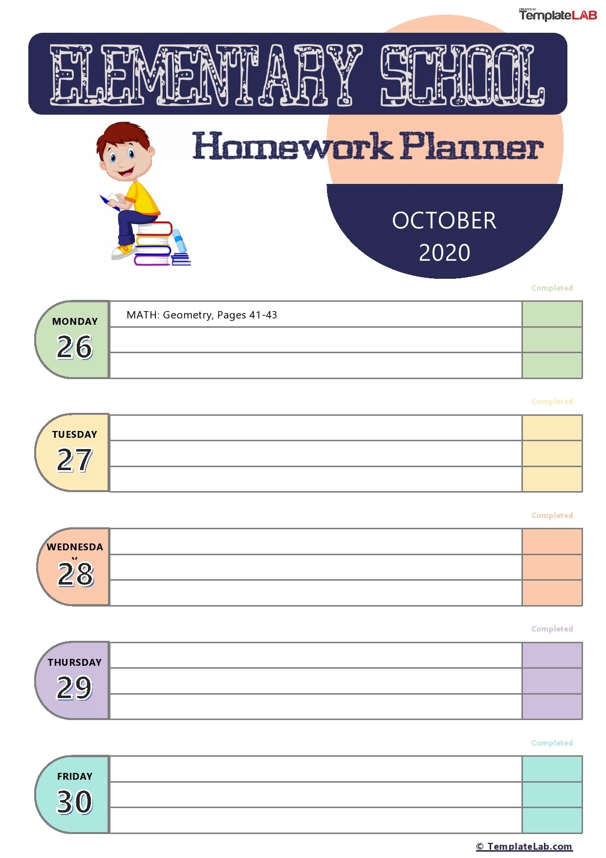 printable homework planner