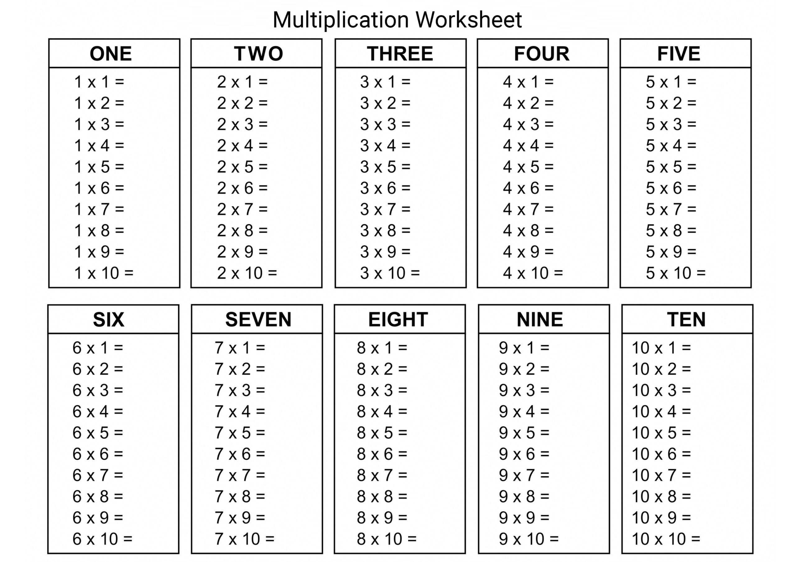 20 Free Printable Multiplication 1 12 Worksheets With Arrays And Tables