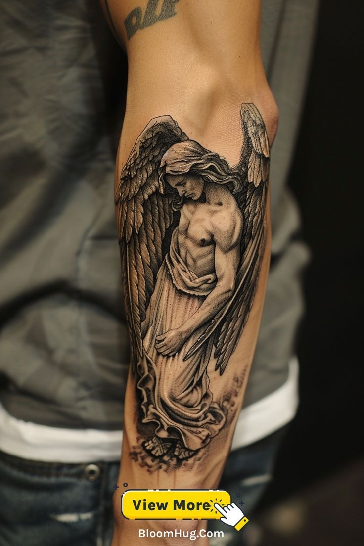 24 Angel In Battle Armor Arm Tattoo Ideas For Men