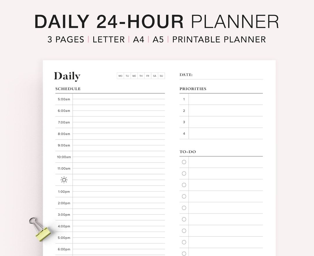 24 Hour Daily Planner Printable Hourly Schedule A5 Inserts PDF Etsy 24 Hour Daily Planner Printable Hourly Schedule A5 Inserts PDF Etsy