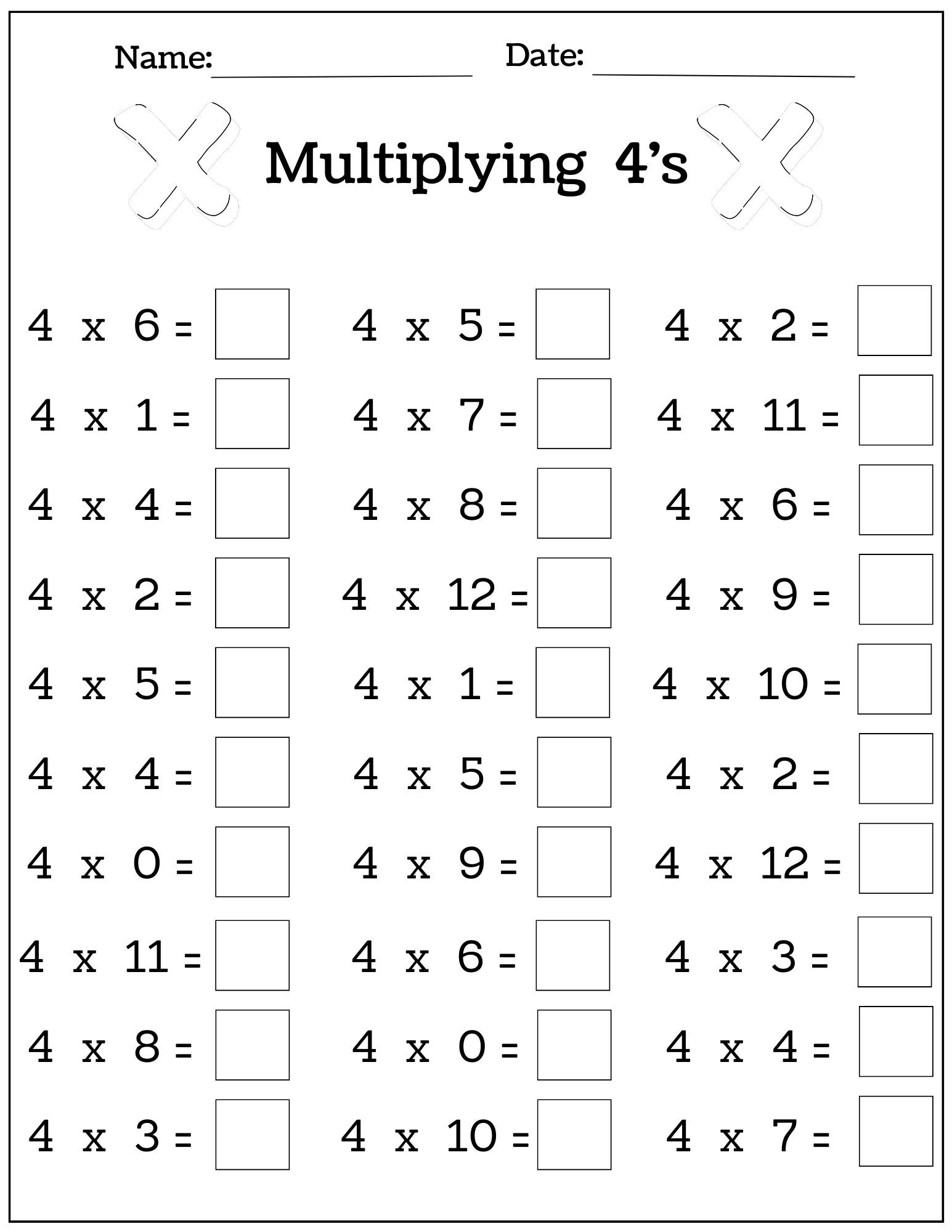 multiplication worksheet free printable
