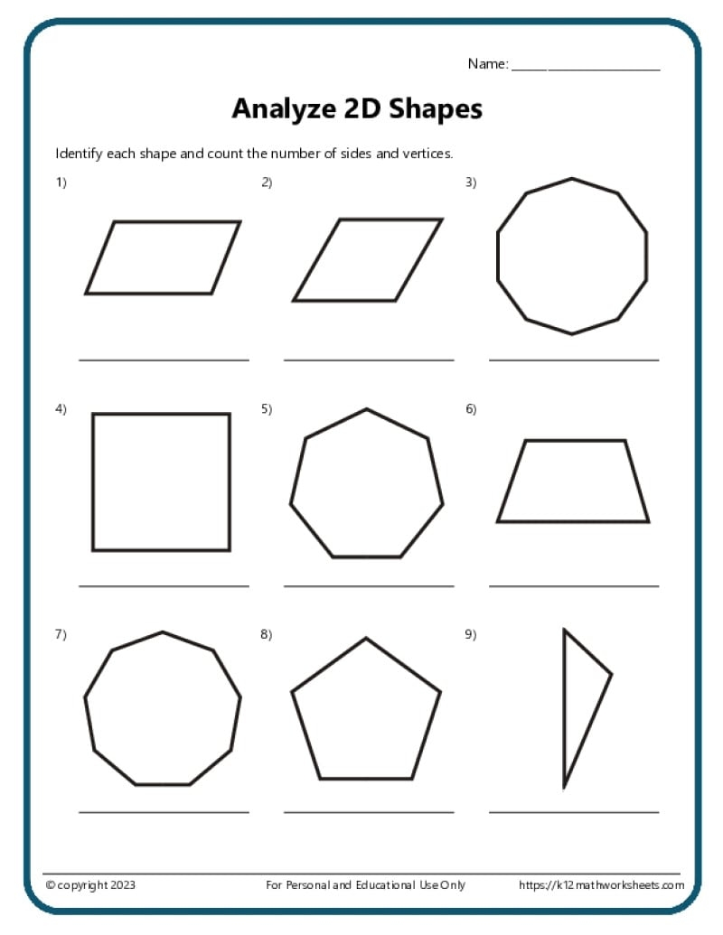 2D Shapes Worksheets