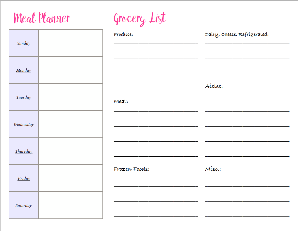 printable grocery list with meal planner printable grocery list with meal planner