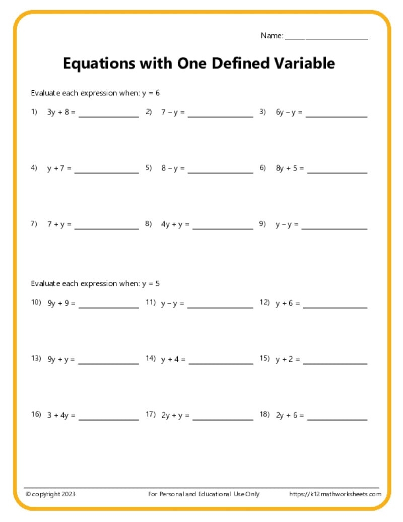 6th Grade Algebra Worksheets