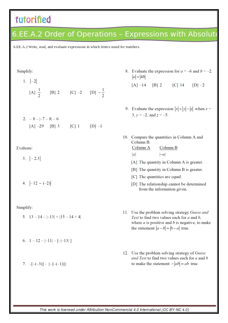 printable 6th grade math worksheets
