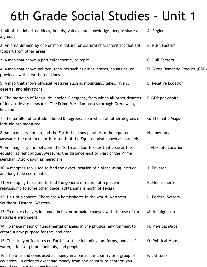 free printable social studies worksheets