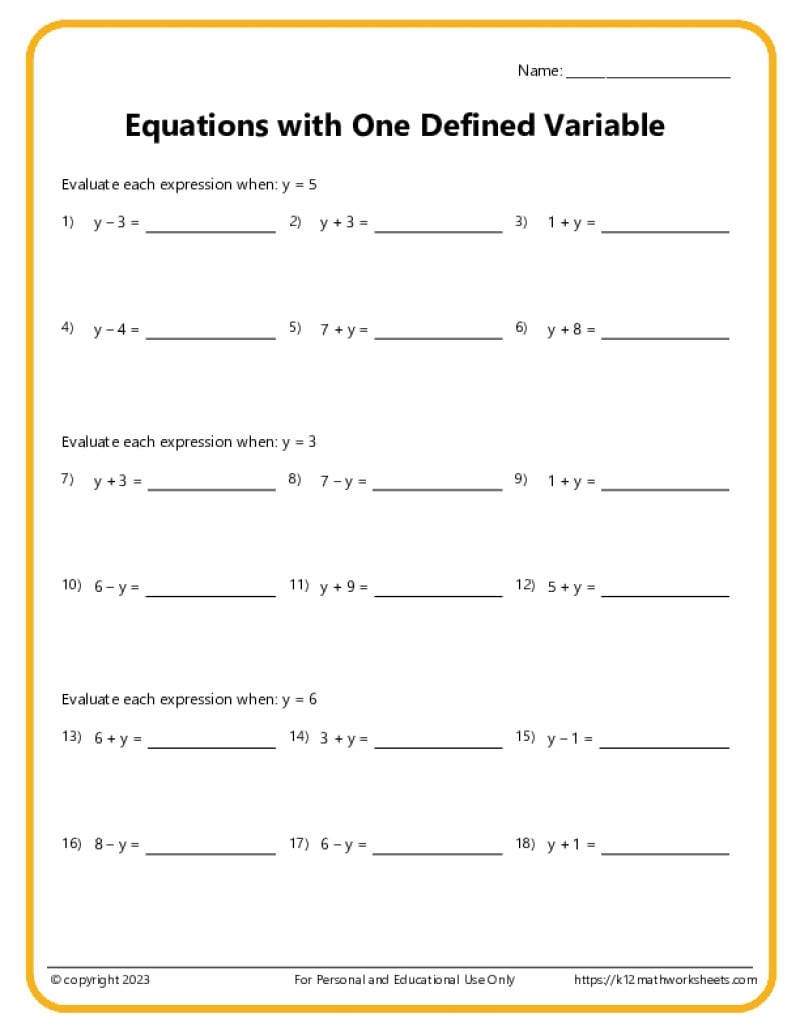 7th Grade Algebra Worksheets