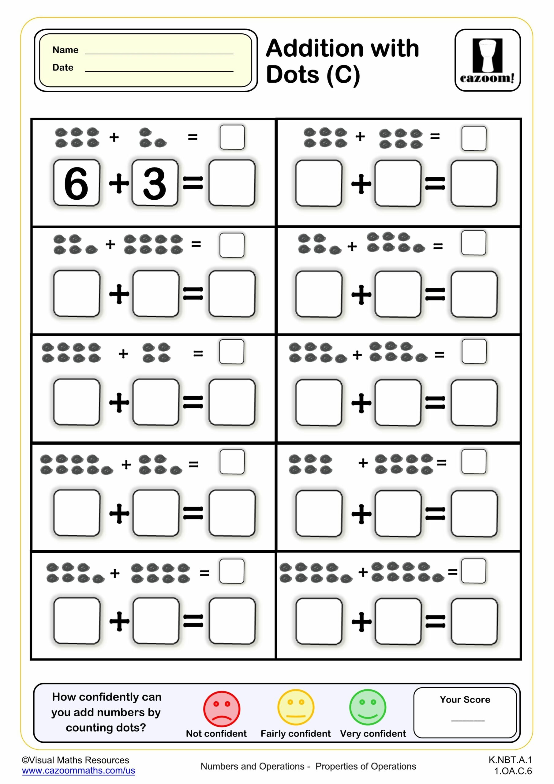 Addition With Dots C PDF Printable Addition Worksheets Cazoom Math