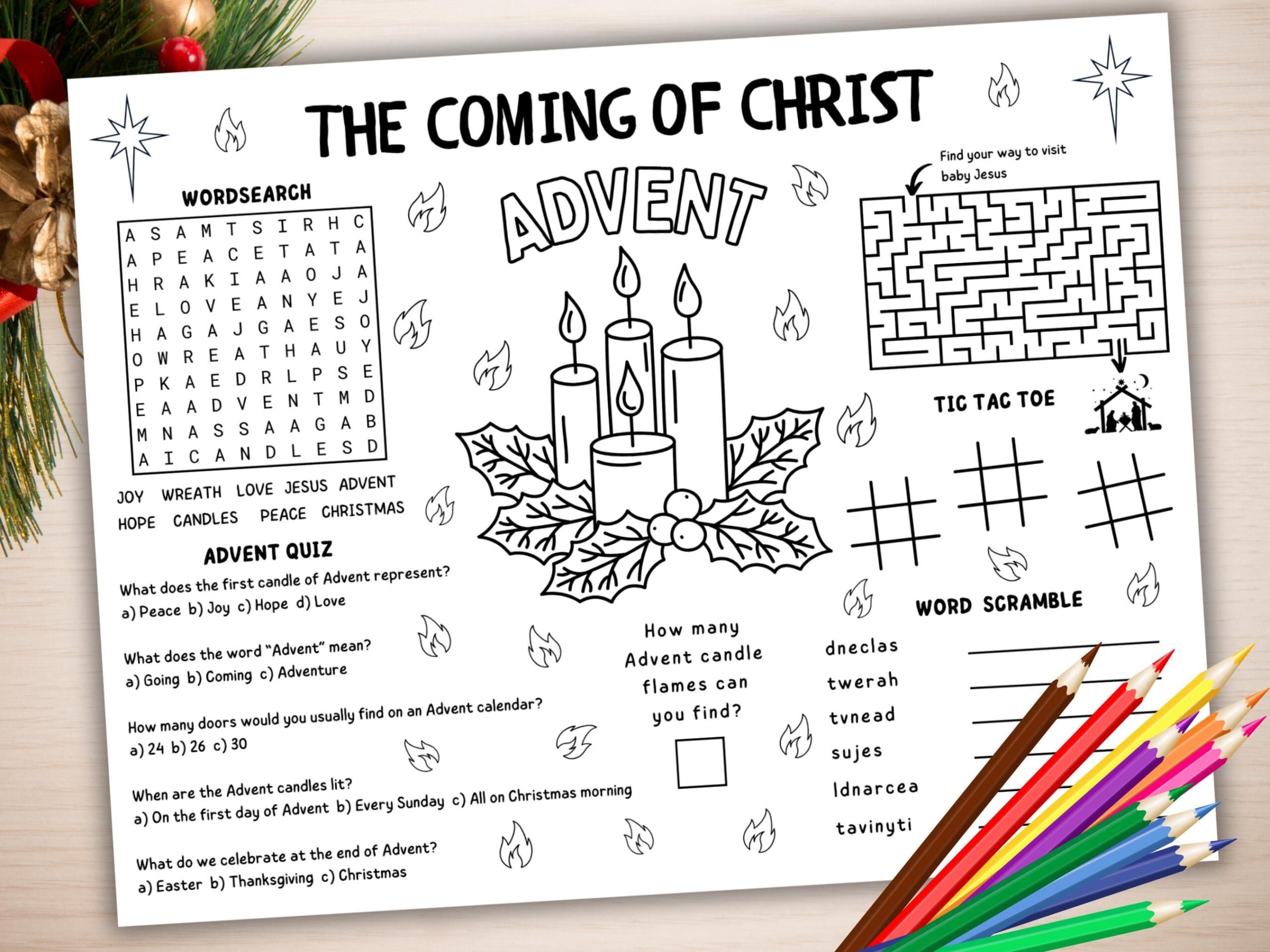 Advent Activity Placemat Coloring Page Activity For Kids Christian Advent Craft Games Sunday School Activity Mat Sheet Coming Of Christ