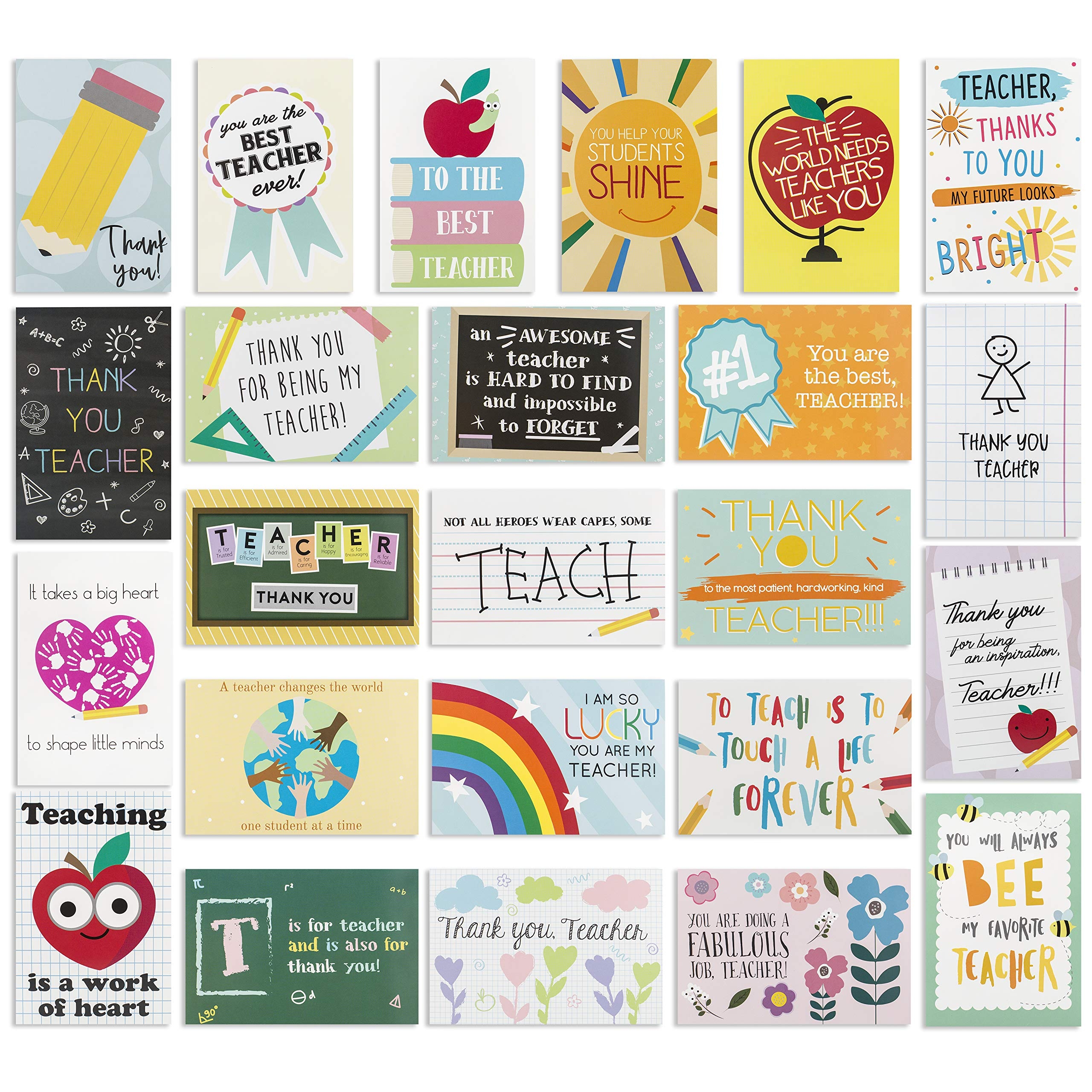 Amazon 24 Pack Teacher Thank You Cards Cute Teacher Appreciation Cards In 24 Unique Designs Greeting Card For Teachers Day Card End Of Year Teacher Cards Thank You Notes To