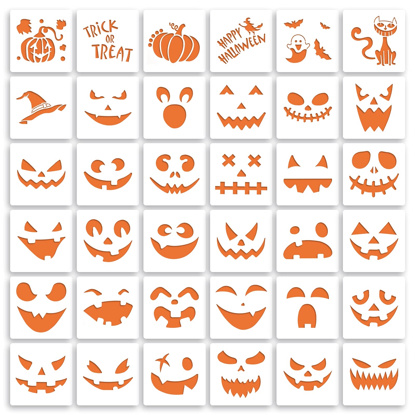 Amazon 36 Pieces Halloween Drawing Stencils 6 Inch Plastic Reusable Pumpkin Faces Painting Stencil For DIY Pumpkin Carving Wood Walls Art And Halloween Decoration Arts Crafts Sewing