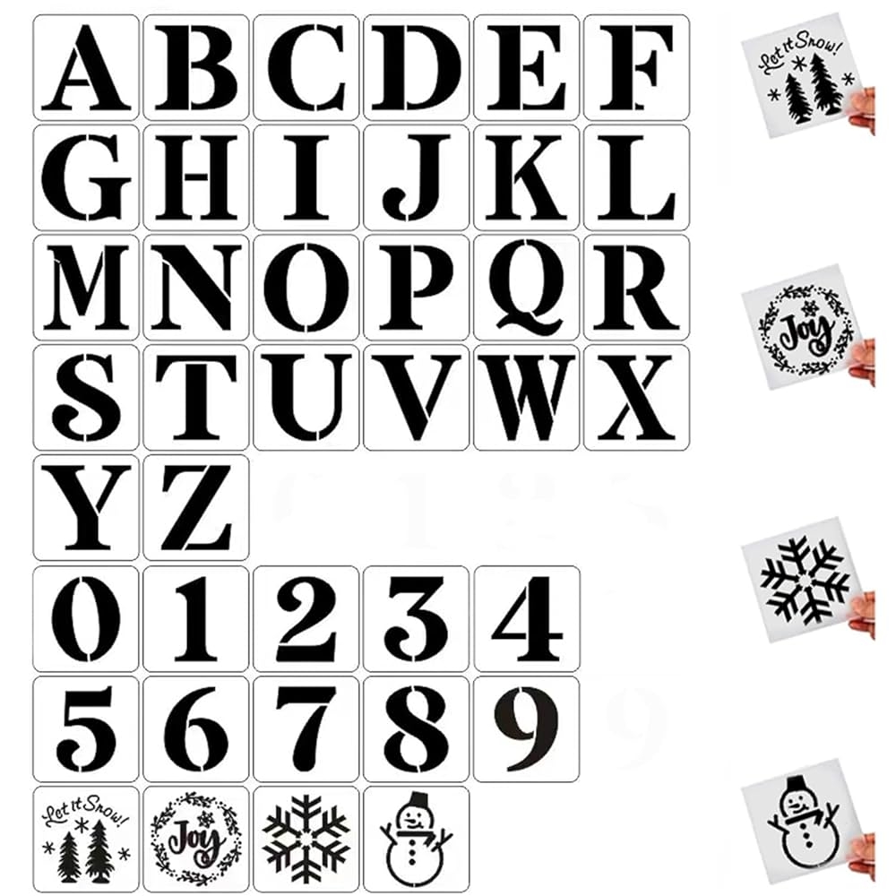 Amazon 6 Inch Large Letter Stencils And Numbers 40 Pcs Reusable Plastic Large Alphabet Art Craft Stencils For Painting On Wood Wall Fabric Rock Chalkboard Signs Christmas Stencils DIY Art Gifts Arts 
