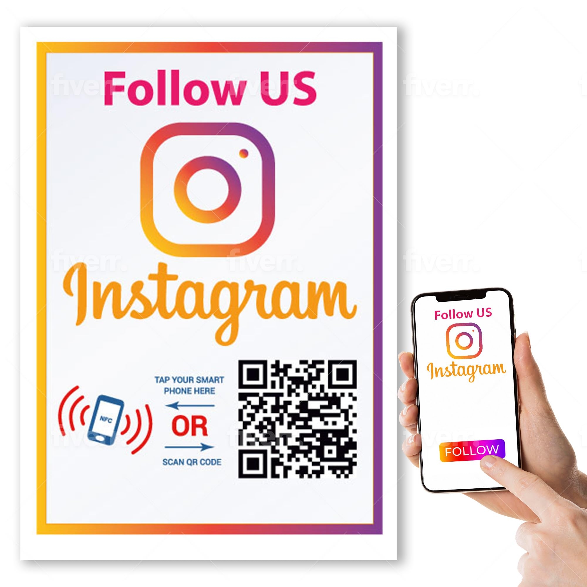 Amazon Follow Us On Instagram Sticker Touchless QR Code And NFC Tag Two Sided Instagram Review Tap Card Storefront Window Decal 4 Wide 6 Inches High Office Products