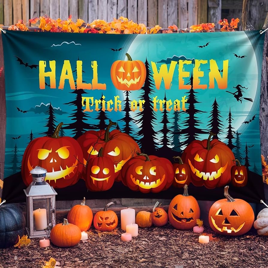 Amazon Halloween Banner Background Happy Halloween Trick Or Treat Background Extra Large Pumpkin Full Moon Halloween Party Decorations Photo Sign For Outside Halloween Wall Banner Decor For Yard Outdoor Toys