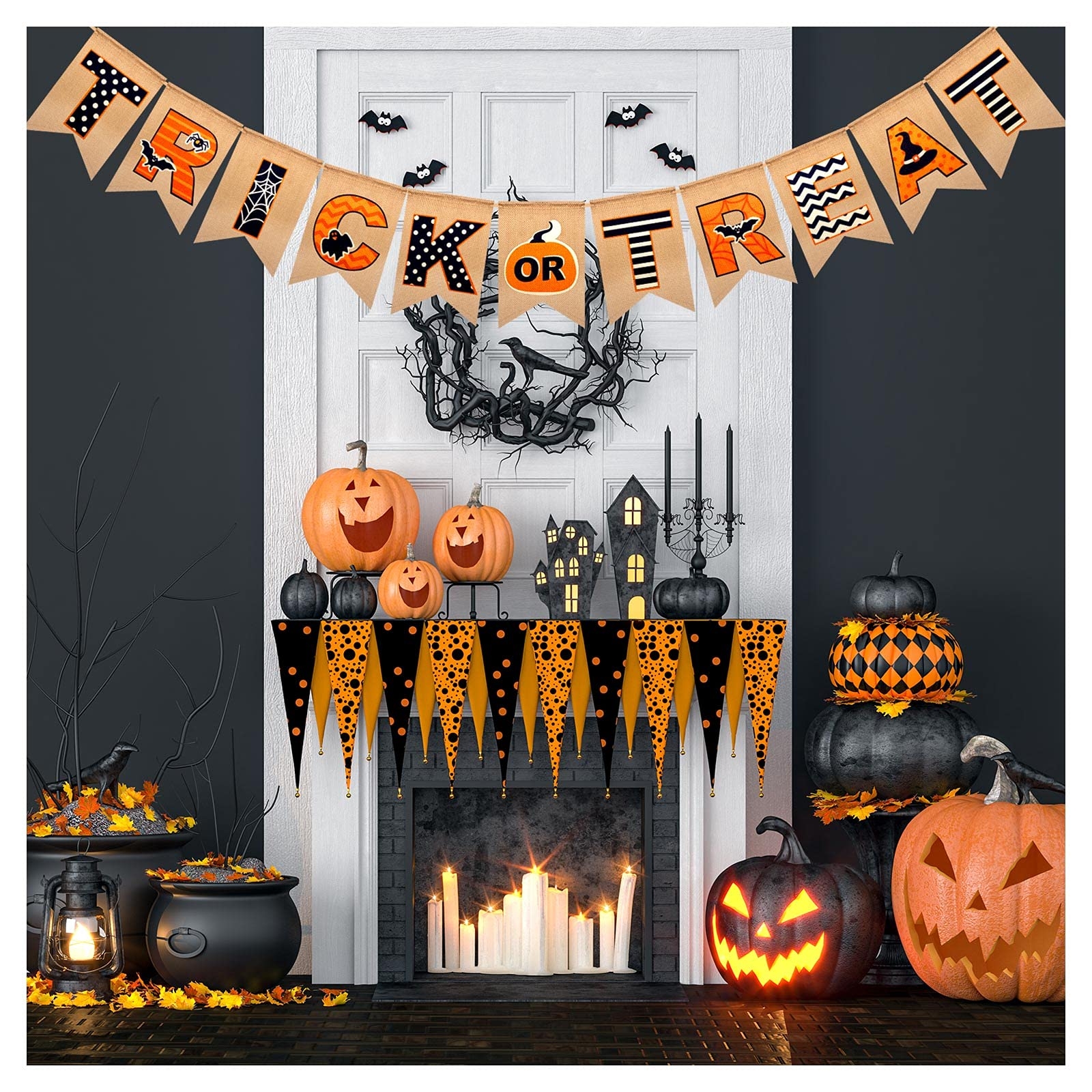 Amazon Halloween Banner For Mantle Happy Halloween Garland Banner Burlap Trick Or Treat Banner Hanging Decor For Fireplace Home Halloween Party Decorations Toys Games