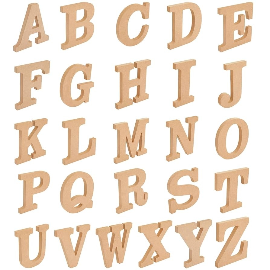 Amazon Juvale 3D Wood Letters For Canvas Crafts 4 In Brown Engineered Wood 52 Pieces Paintable Thick Wooden Block Letters For 3D Alphabet Wall Decor Baby