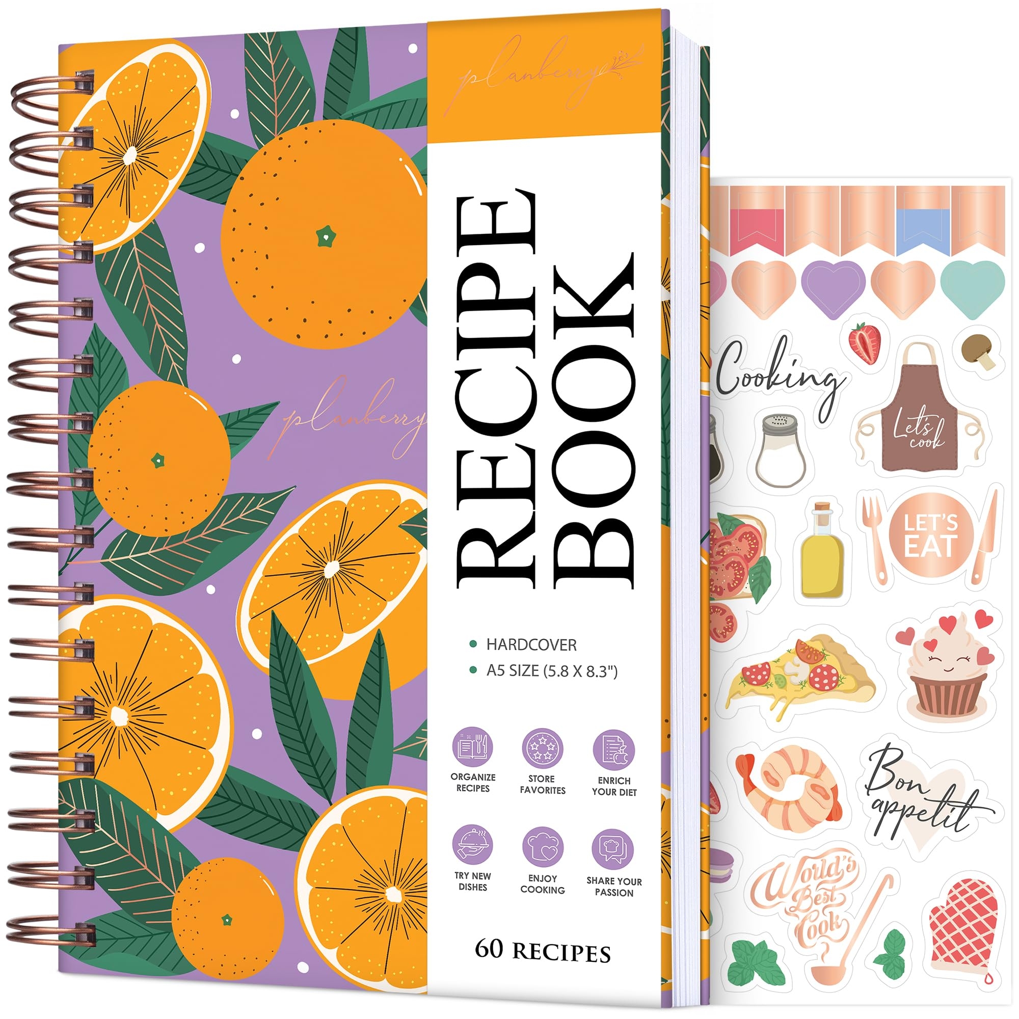 Amazon PLANBERRY Recipe Book Blank Hardcover Cookbook To Write In Your Own Recipes Empty Cook Book Journal To Fill In Blank Family Recipe Notebook 60 Recipes 6 3 x8 4 Orange