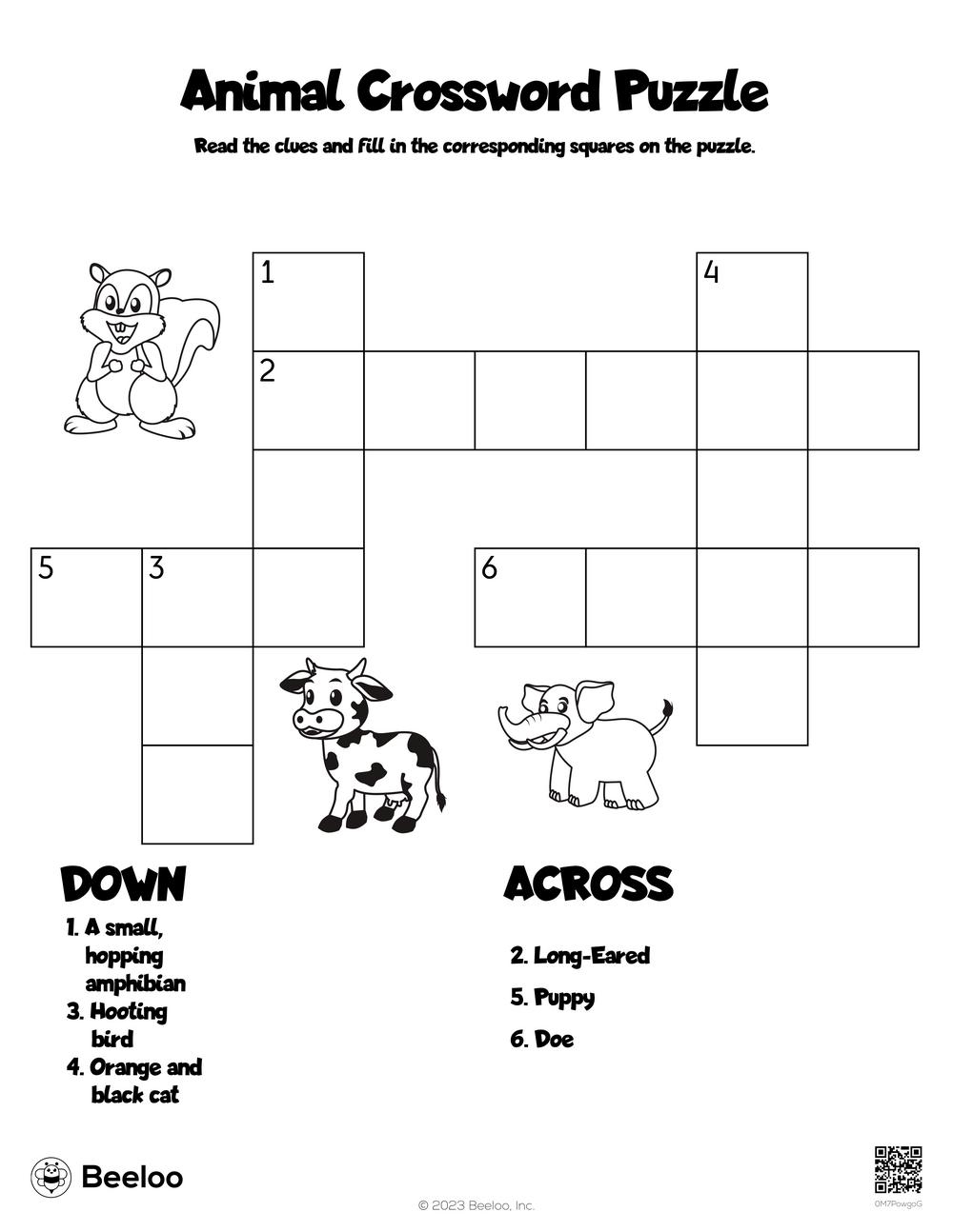 crossword puzzle for kids printable