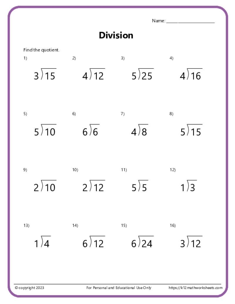 free printable long division worksheets
