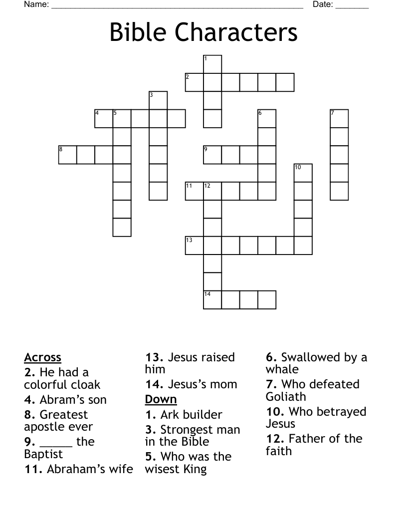 Bible Characters Crossword WordMint