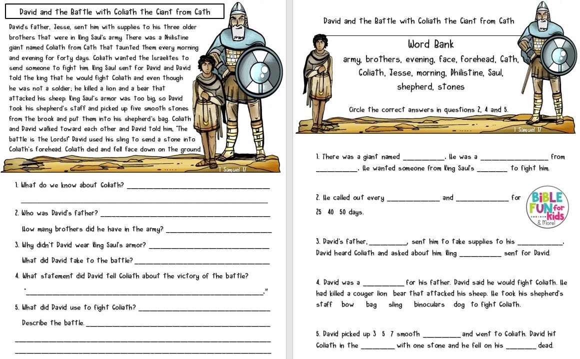 free printable david and goliath worksheets