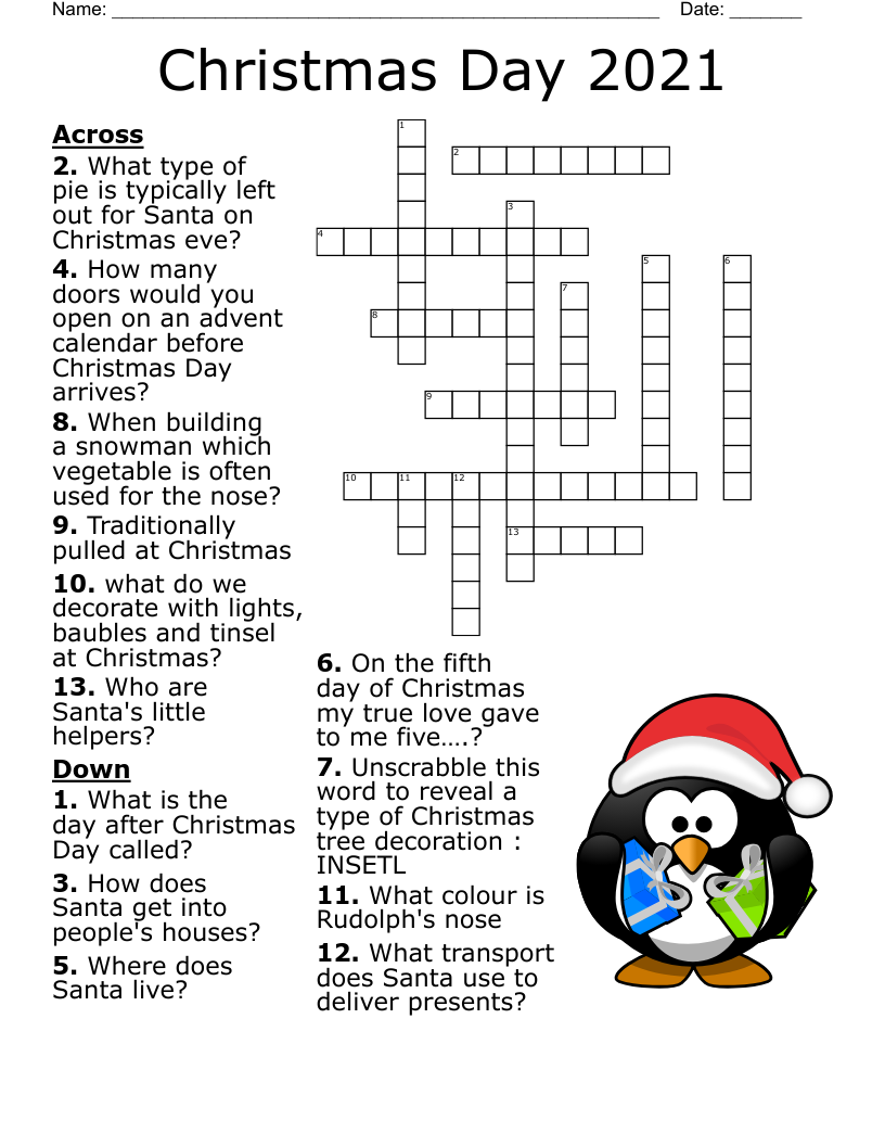 xmas crossword puzzles printable
