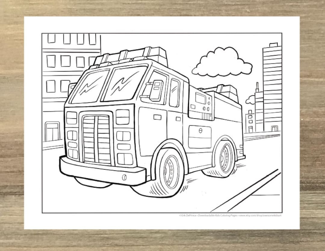 Big Fire Truck Coloring Page Downloadable PDF File Etsy