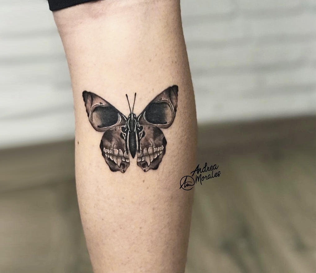 skull tattoos with butterflies
