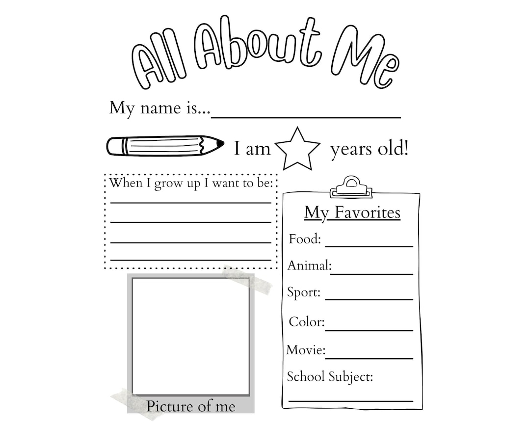 all about me printable worksheet