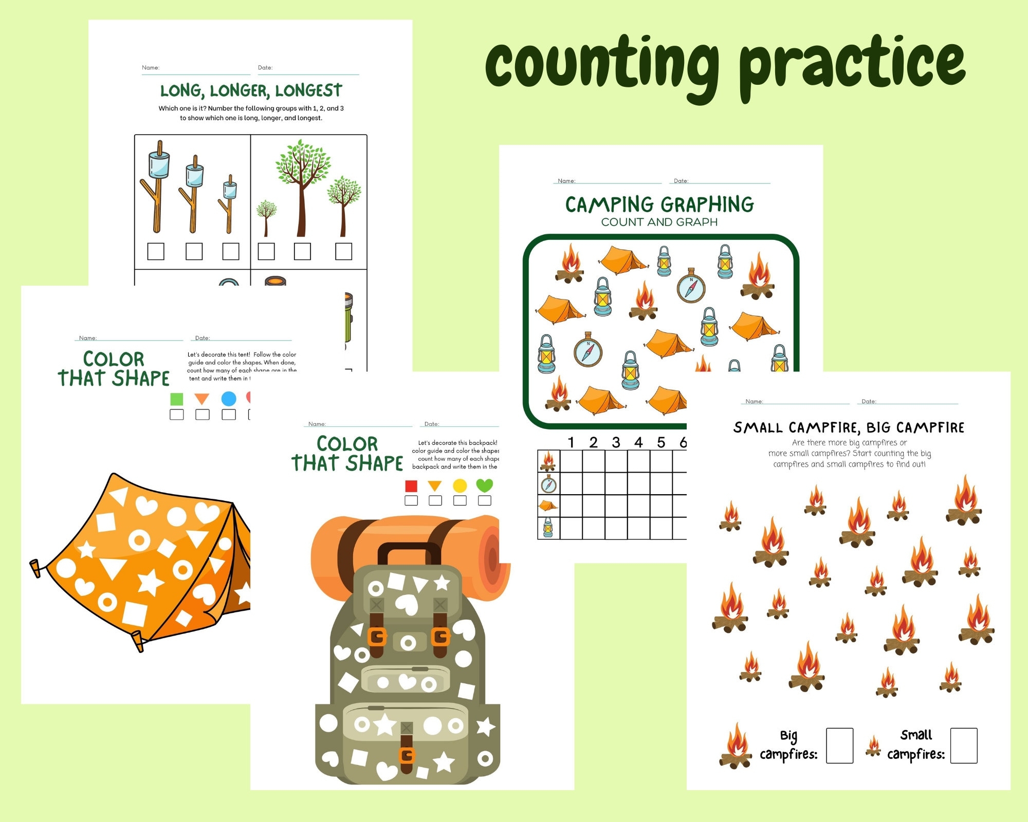 Camping Worksheets For Kids Literacy And Math Learning Binder For Grade 1 Kindergarten Activity Book Addition And Subtraction Worksheets Etsy