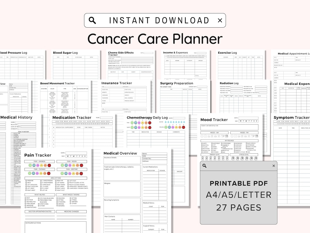 Cancer Planner Printable Cancer Care Journal Cancer Diagnosis Health Tracker Chemo Radiation Medical Log Cancer Treatment Organizer Etsy
