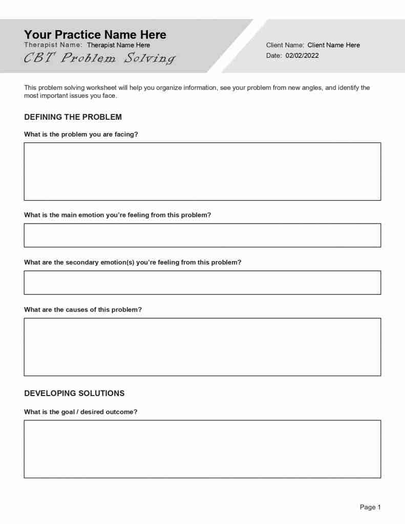 printable cbt worksheets pdf