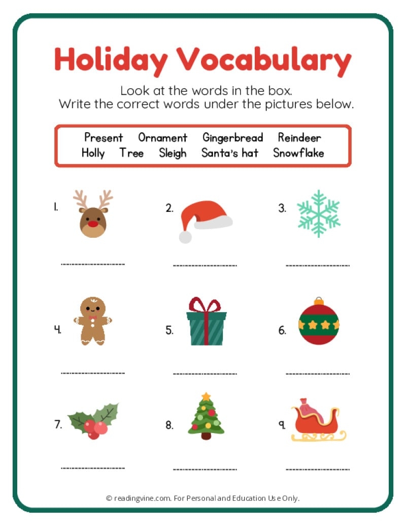 xmas worksheets printable