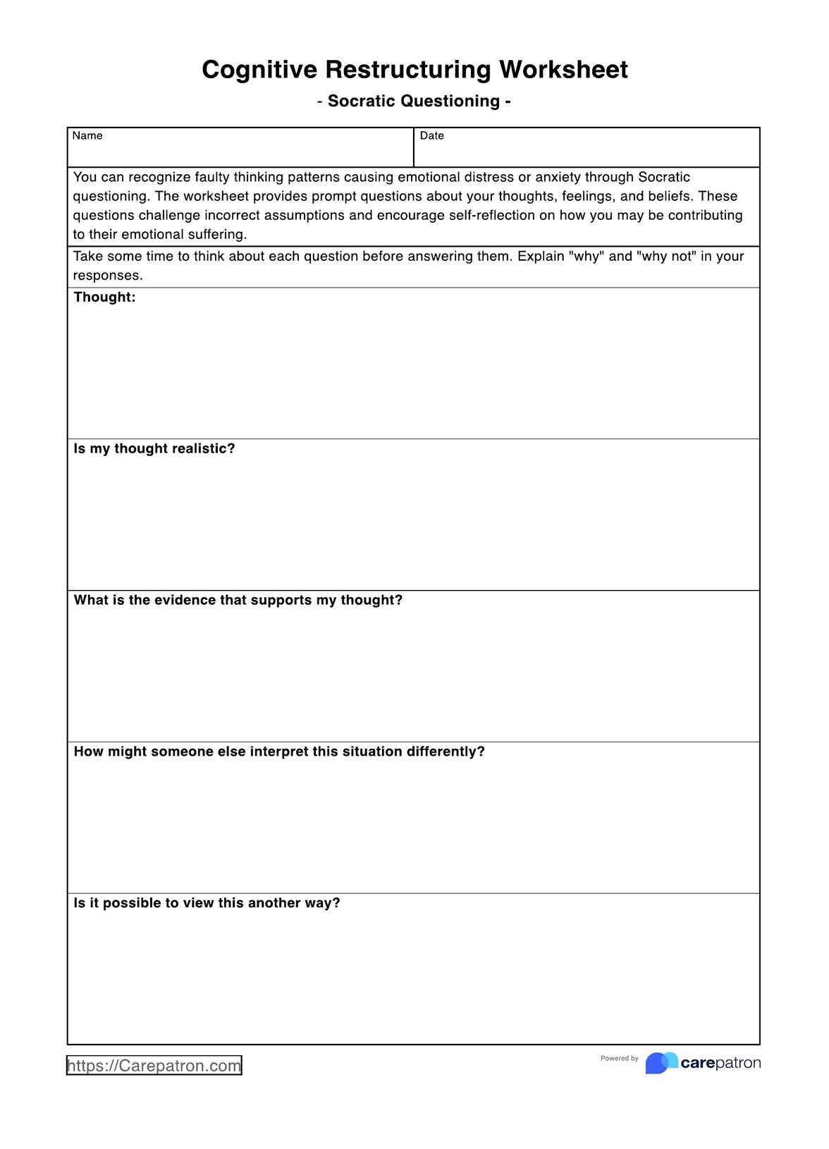 Cognitive Restructuring Worksheets
