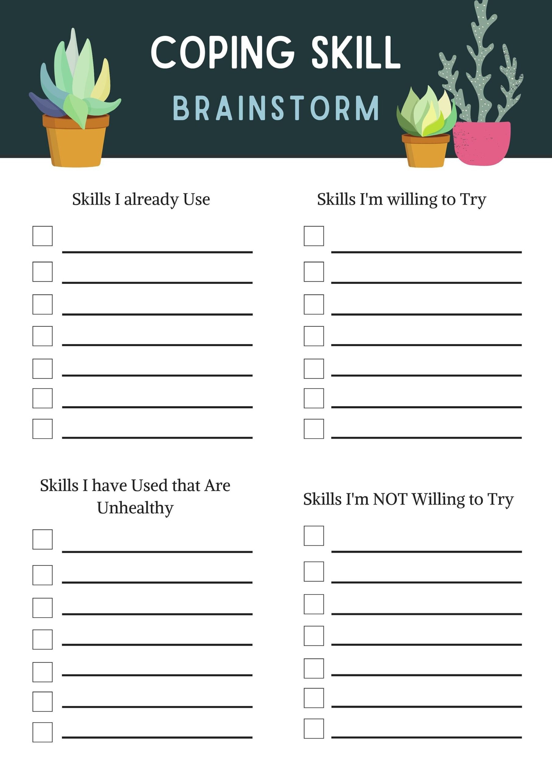 Coping Skill Worksheet Brainstorm Download Trauma Therapy CBT Worksheet Printable Therapy Worksheet Counseling Etsy