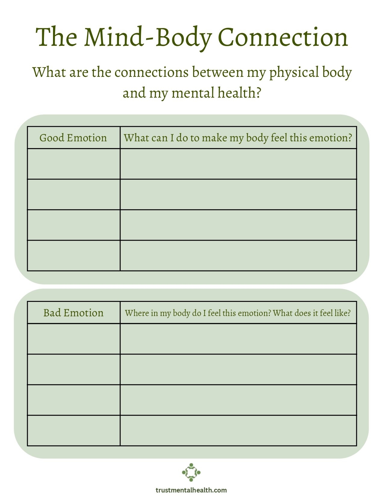 free printable mental health worksheets