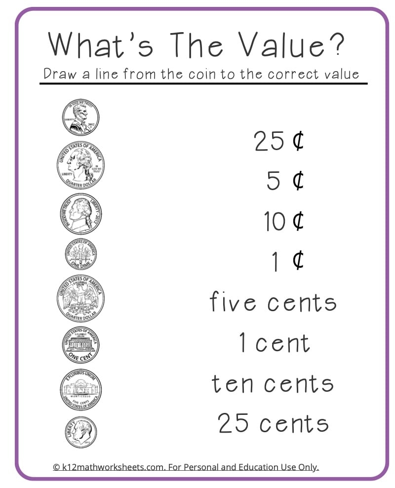 free printable coin worksheets
