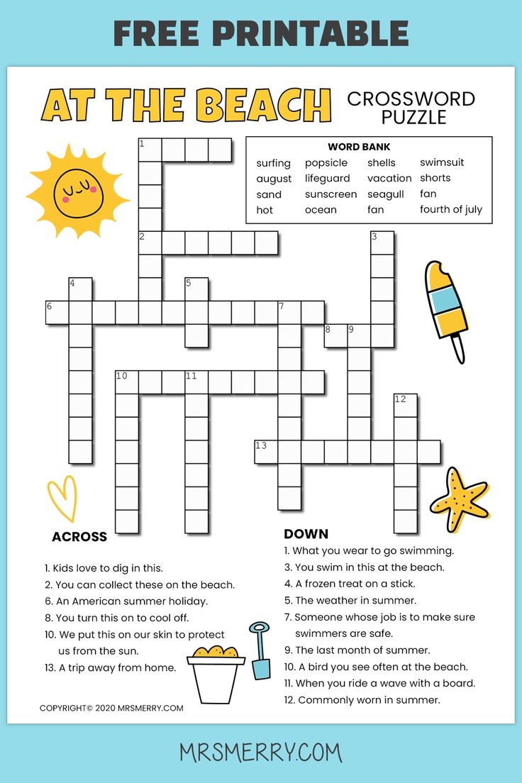 Crossword Puzzles For Kids Summer Activity Mrs Merry Crossword Puzzles For Kids Summer Activity Mrs Merry