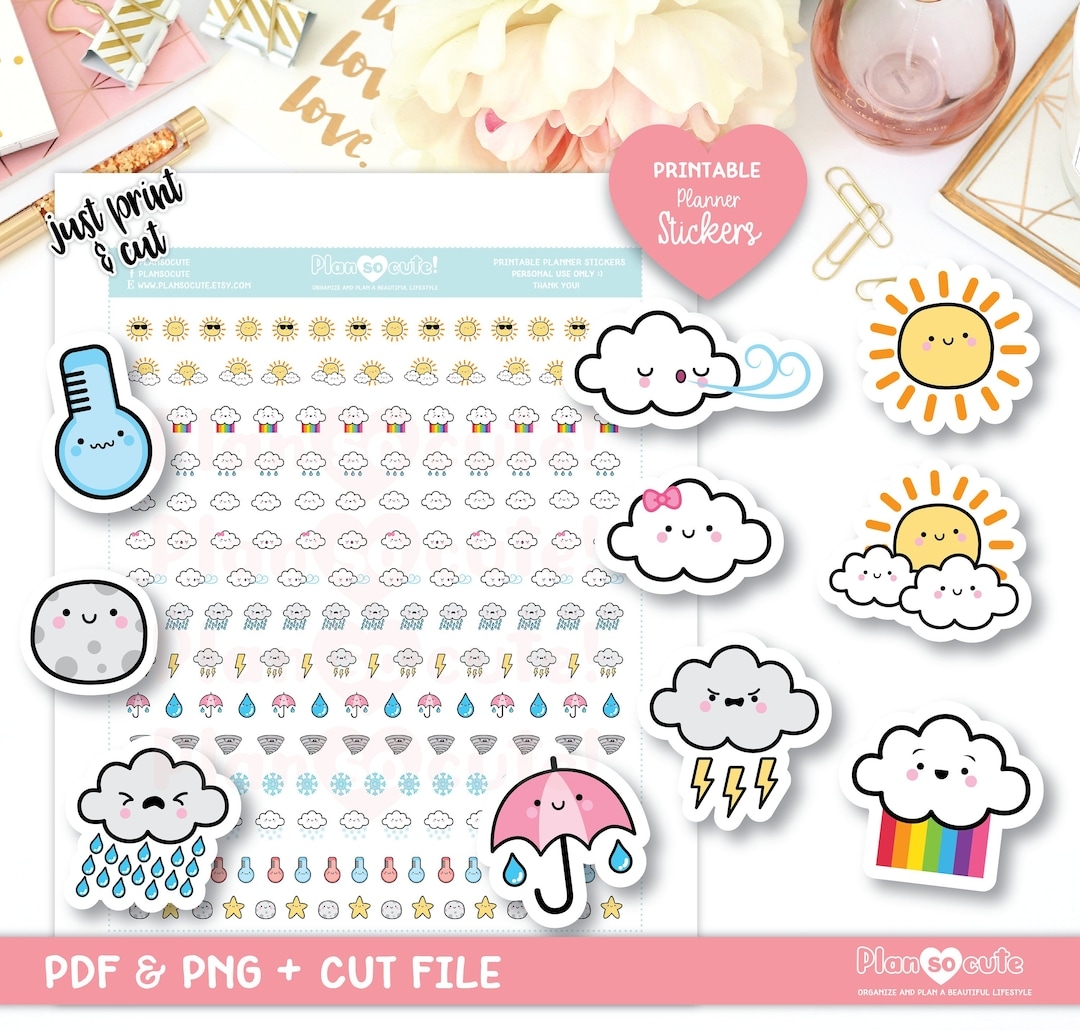 Cute Kawaii Weather Printable Planner Stickers Etsy