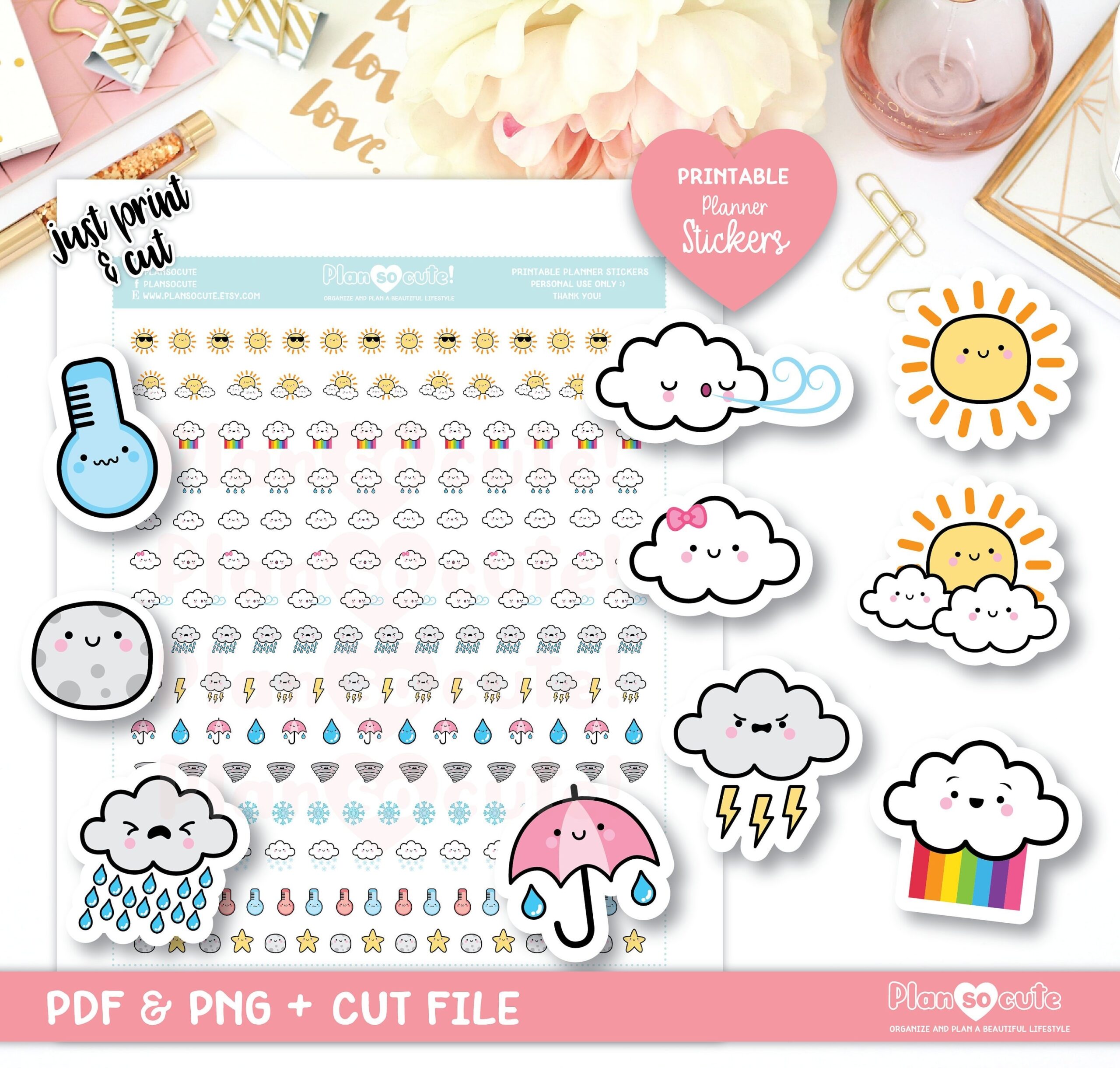 Cute Kawaii Weather Printable Planner Stickers Etsy Cute Kawaii Weather Printable Planner Stickers Etsy