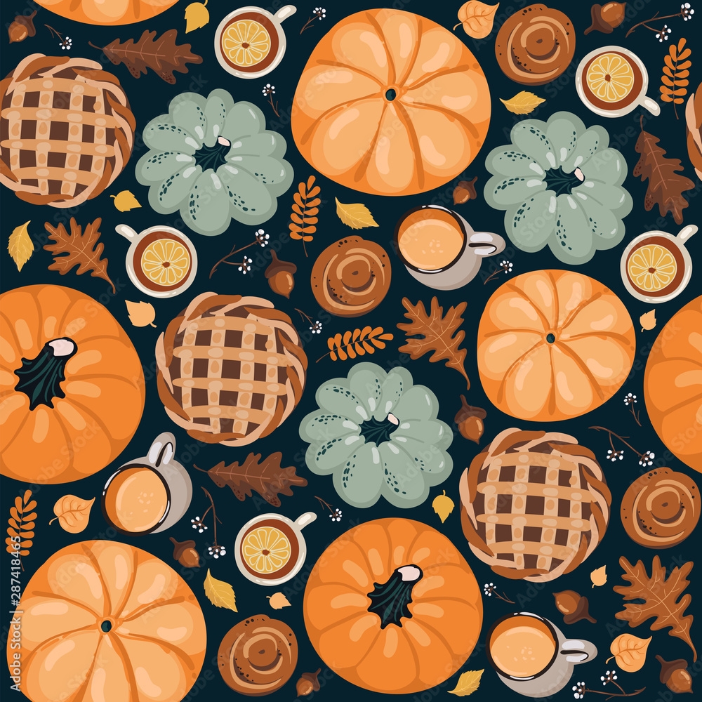 Cute Seamless Autumn Pattern Background Autumn Wallpaper Stock Vector Adobe Stock