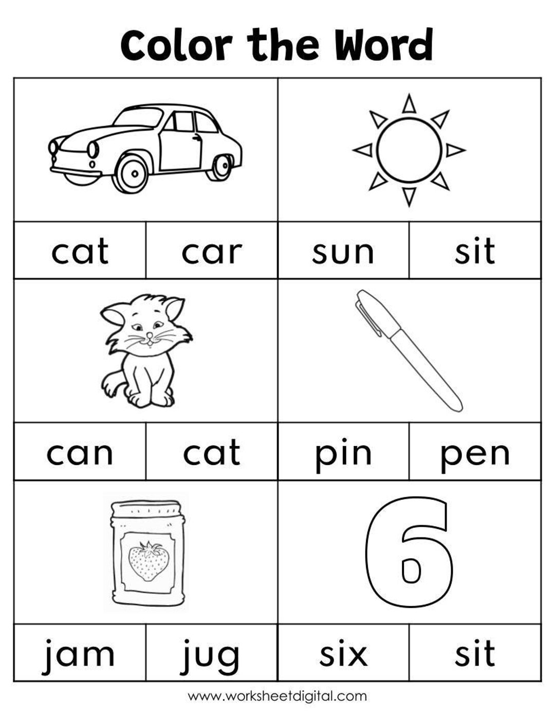 CVC Words Worksheet Color The Word Phonics Printable PDF Etsy
