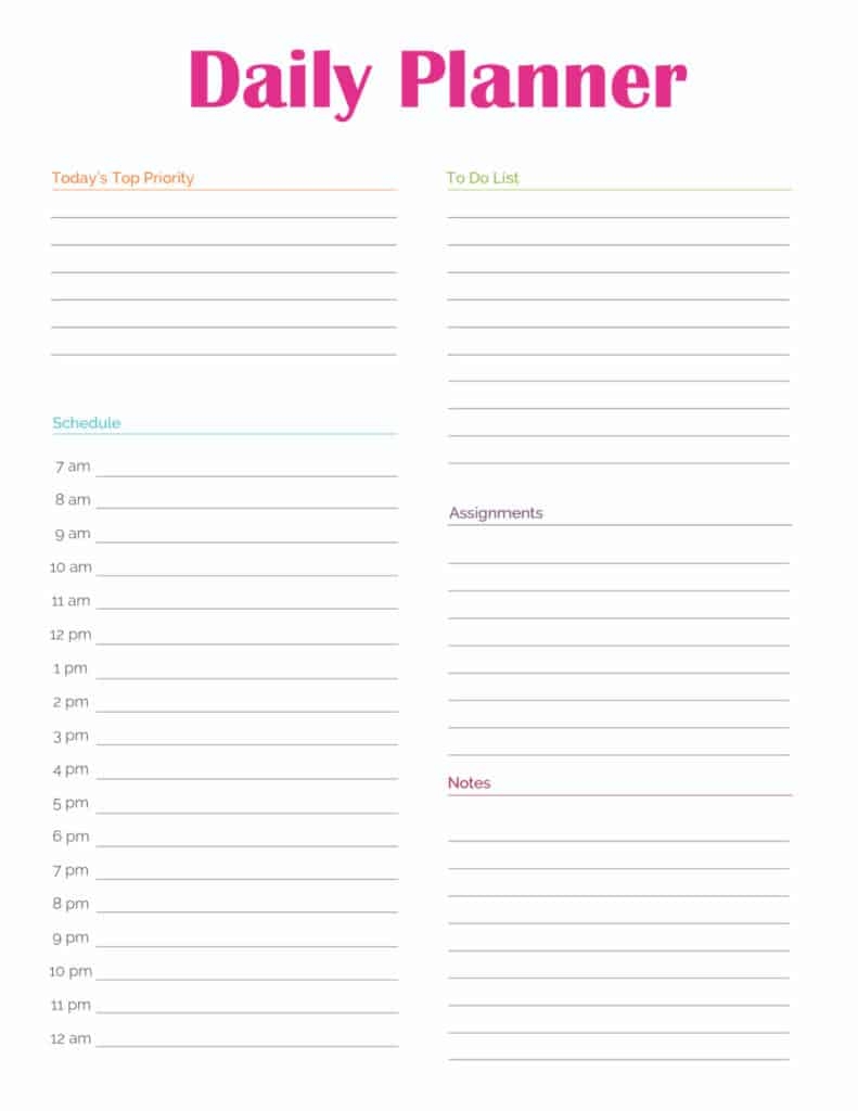 Daily Planner Template Printable Daily Planner Template Printable