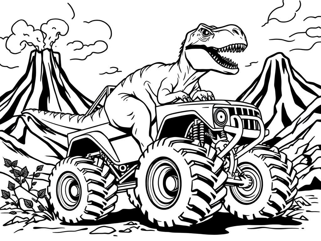 Dinosaur Monster Truck Coloring Page Free Printable Coloring Page