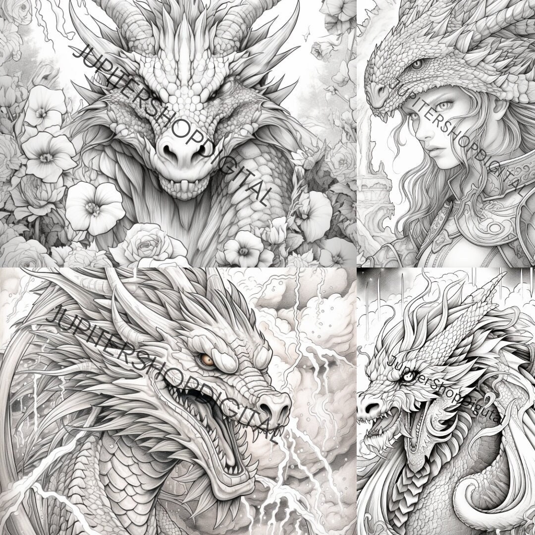 Dragon Coloring Pages Unique Adult Coloring Sheets In Various Styles Etsy