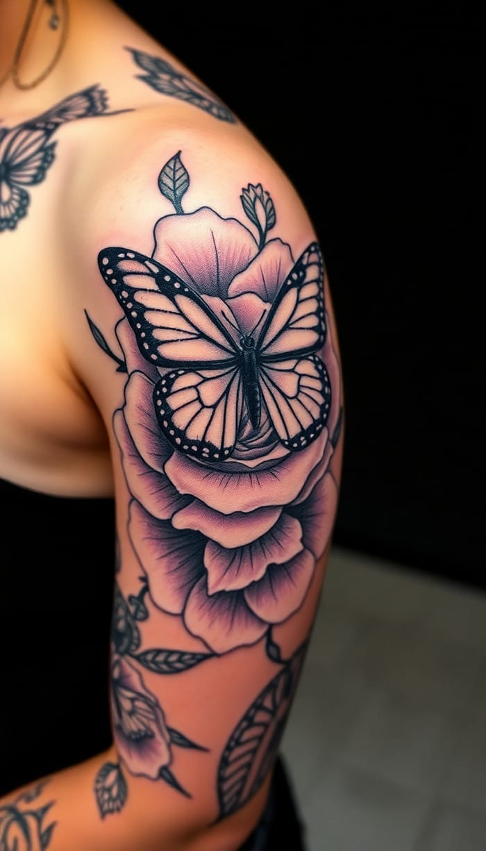 Elegant Butterfly And Rose Tattoo Design AI Art Generator Easy Peasy AI
