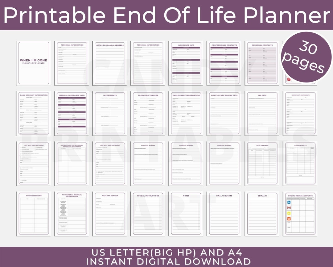 printable end of life planner printable end of life planner